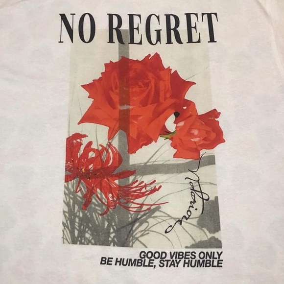 Young & Wild! Men’s White Tshirt with NO REGRET Roses 🌹 print - Picture 3 of 4